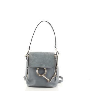 Chloe Faye Backpack Leather and Suede Small Blue